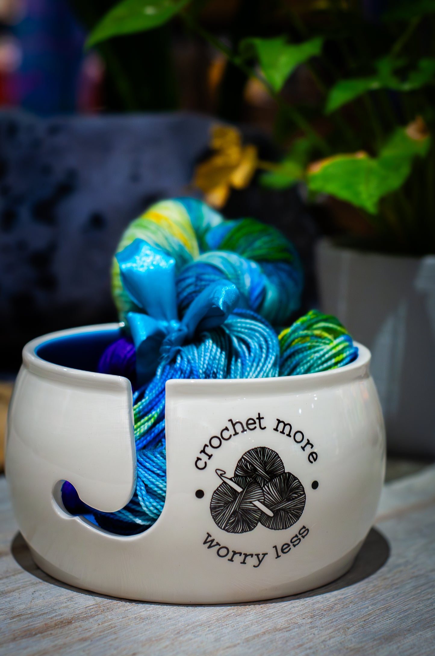 Crochet More Worry Less ceramic Yarn Bowl