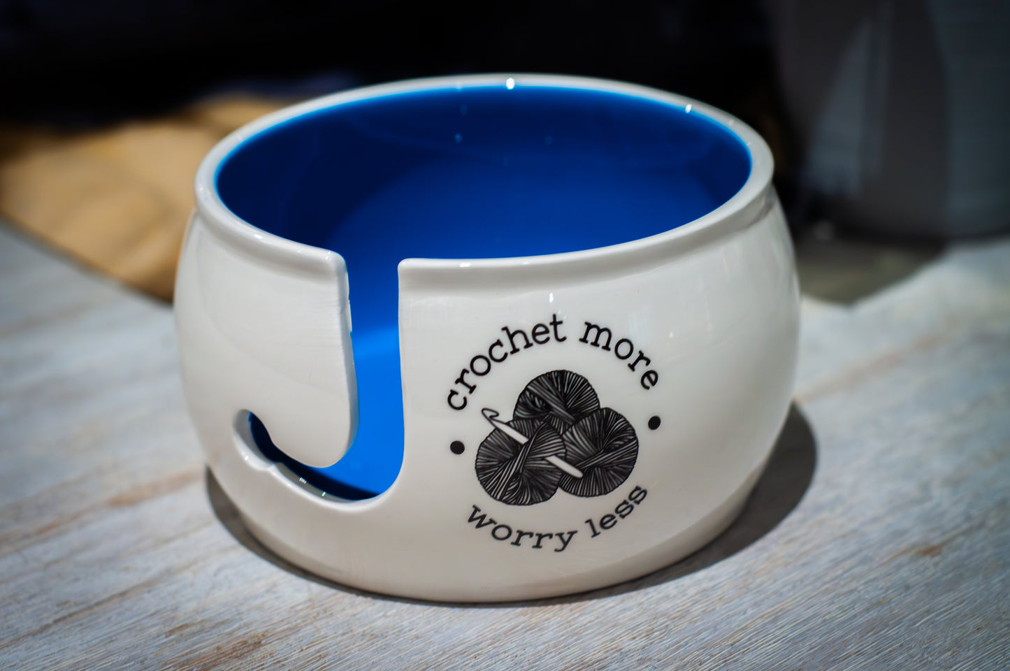 Crochet More Worry Less ceramic Yarn Bowl