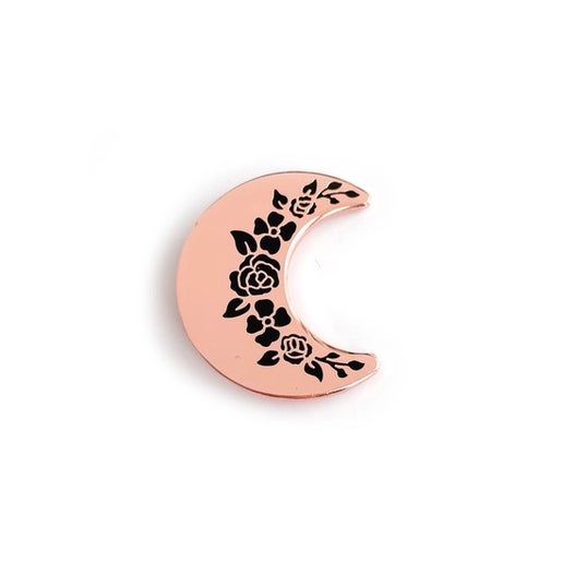 Floral Crescent Moon Enamel Pin